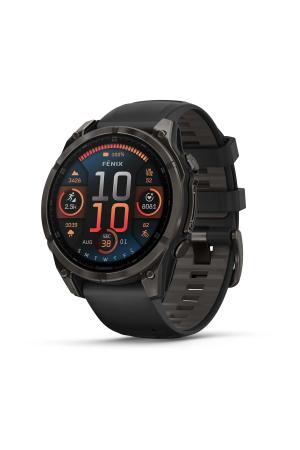 Garmin Garmin fenix 8 47 mm, AMOLED Sapphire Carbon grey DLC-tit zwarte/pebble grey siliconen band