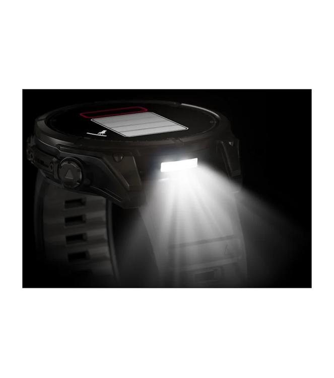 Garmin Garmin fenix 8 47 mm, AMOLED Sapphire Carbon grey DLC-tit zwarte/pebble grey siliconen band 010-02904-21 zwarte/pebble grey siliconen band Garmin orientatie 010-02904-21 licht grijs bij Leerentveldvrijetijd.nl