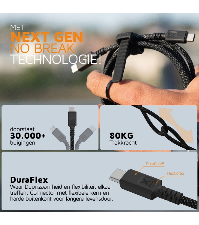 Xtorm Xtorm Next Gen cable USB-C PD Ultra 240W (1,5m) black CX3091 Black Xtorm electra CX3091 licht grijs bij Leerentveldvrijetijd.nl