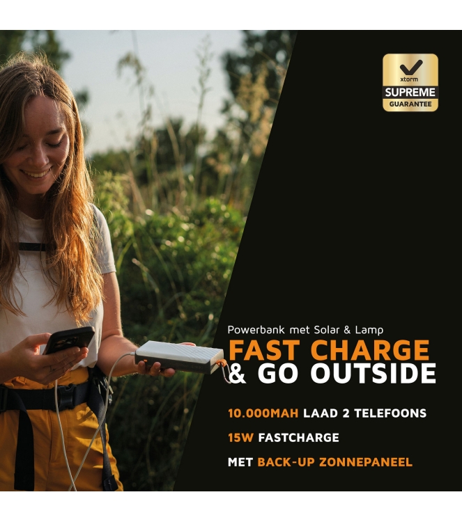 Xtorm Xtorm 15W Go2 Solar Power Bank 10.000 + Light - Charcoa charcoal black XG2S101 Charcoal Black Xtorm electra XG2S101 licht grijs bij Leerentveldvrijetijd.nl