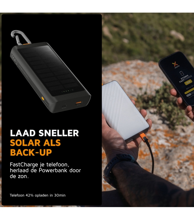 Xtorm Xtorm 15W Go2 Solar Power Bank 10.000 + Light - Charcoa charcoal black XG2S101 Charcoal Black Xtorm electra XG2S101 licht grijs bij Leerentveldvrijetijd.nl