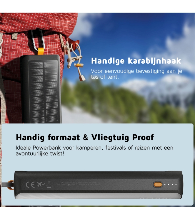 Xtorm Xtorm 15W Go2 Solar Power Bank 10.000 + Light - Charcoa charcoal black XG2S101 Charcoal Black Xtorm electra XG2S101 licht grijs bij Leerentveldvrijetijd.nl