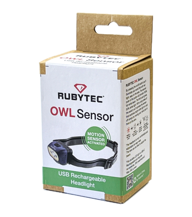 Rubytec Rubytec Owl Sensor USB Rechargeable Headlight black RU43310 black Rubytec verlichting RU43310 licht grijs bij Leerentveldvrijetijd.nl
