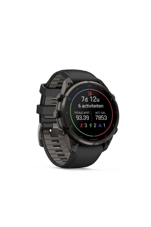 Garmin Garmin Fenix 9 Pro inReach 47mm Carbon Grey DLC titanium siliconen band in Zwart/Pebble