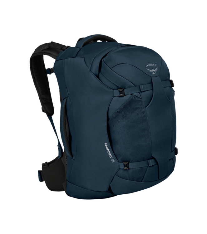 Osprey Osprey Farpoint 55 Rugtas/Travelpack muted space blue 1-219 Muted Space Blue Osprey tassen 1-219 antraciet bij Leerentveldvrijetijd.nl